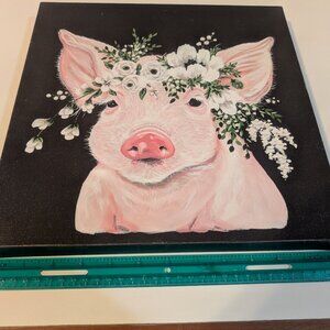 Pig with flowers canvas
